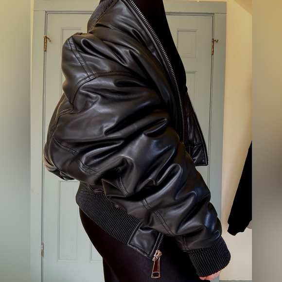 Good American Black Faux Vegan Leather Bomber Jacket L/XL - Picture 4 of 14